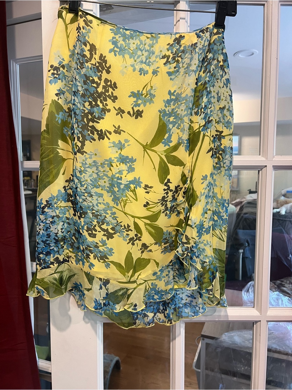Moschino Yellow Floral A-Line Skirt with Blue and Green Botanicals